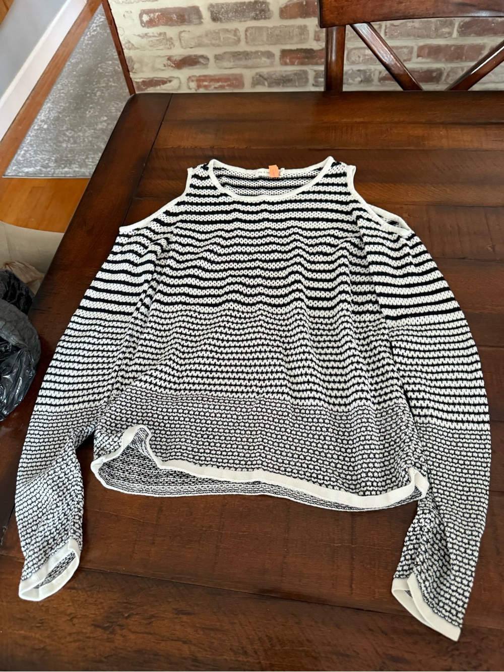 rag & bone Black and White Striped Cold-Shoulder Sweater